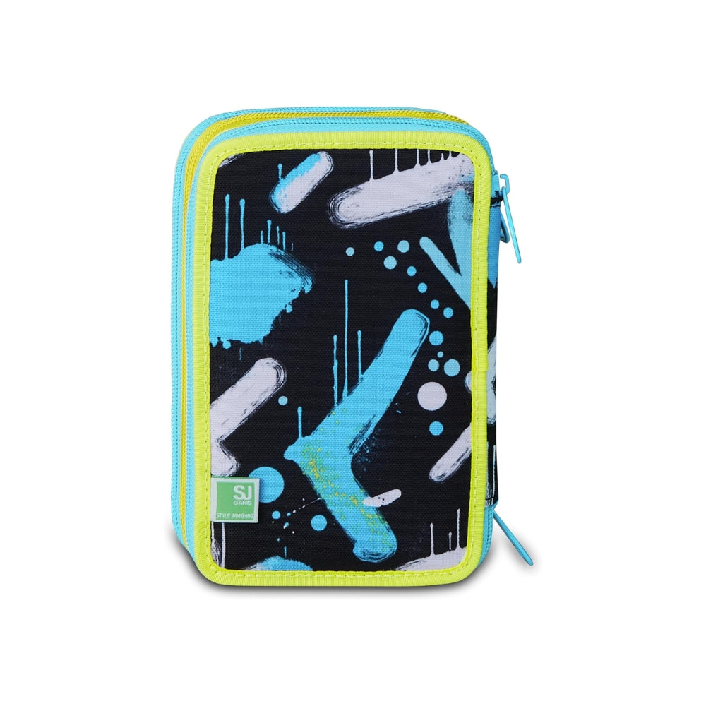 SJ GANG STYLE JAM GANG Astuccio Scuola 3 Zip METAL DRAGON BOY, Celeste, Triplo Scomparto, 45 pezzi, Set cancelleria incluso, Pratica chiusura con zip, Scuola elementare, Bambino