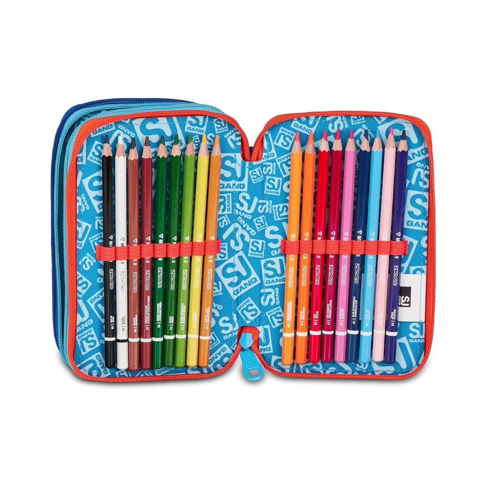 SJ Gang Style Jam Gang Astuccio Scuola 3 Zip Speed Animal Boy – Celeste, Triplo Scomparto, 45 Pezzi