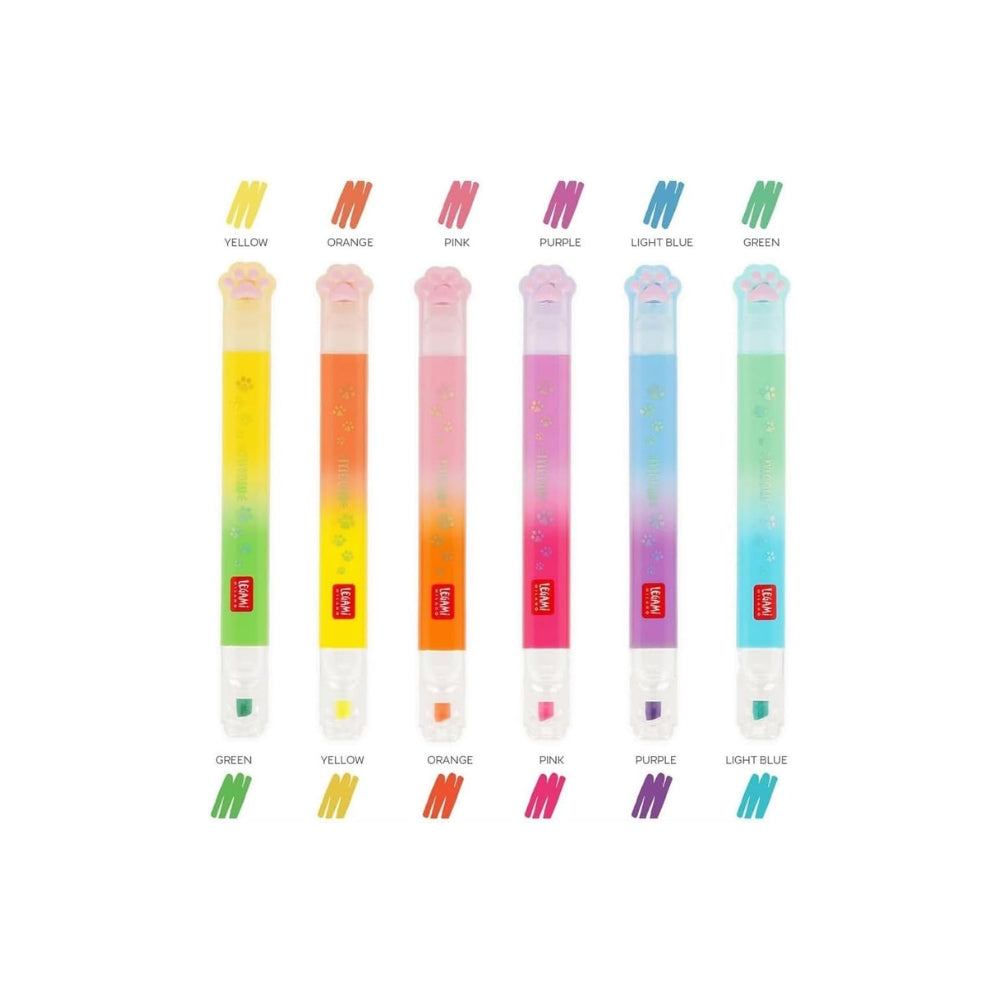 Legami - Set di 6 Evidenziatori Doppia Punta Pastello e Neon, Meow, 6 Pezzi, 12 Colori (1 confezione)