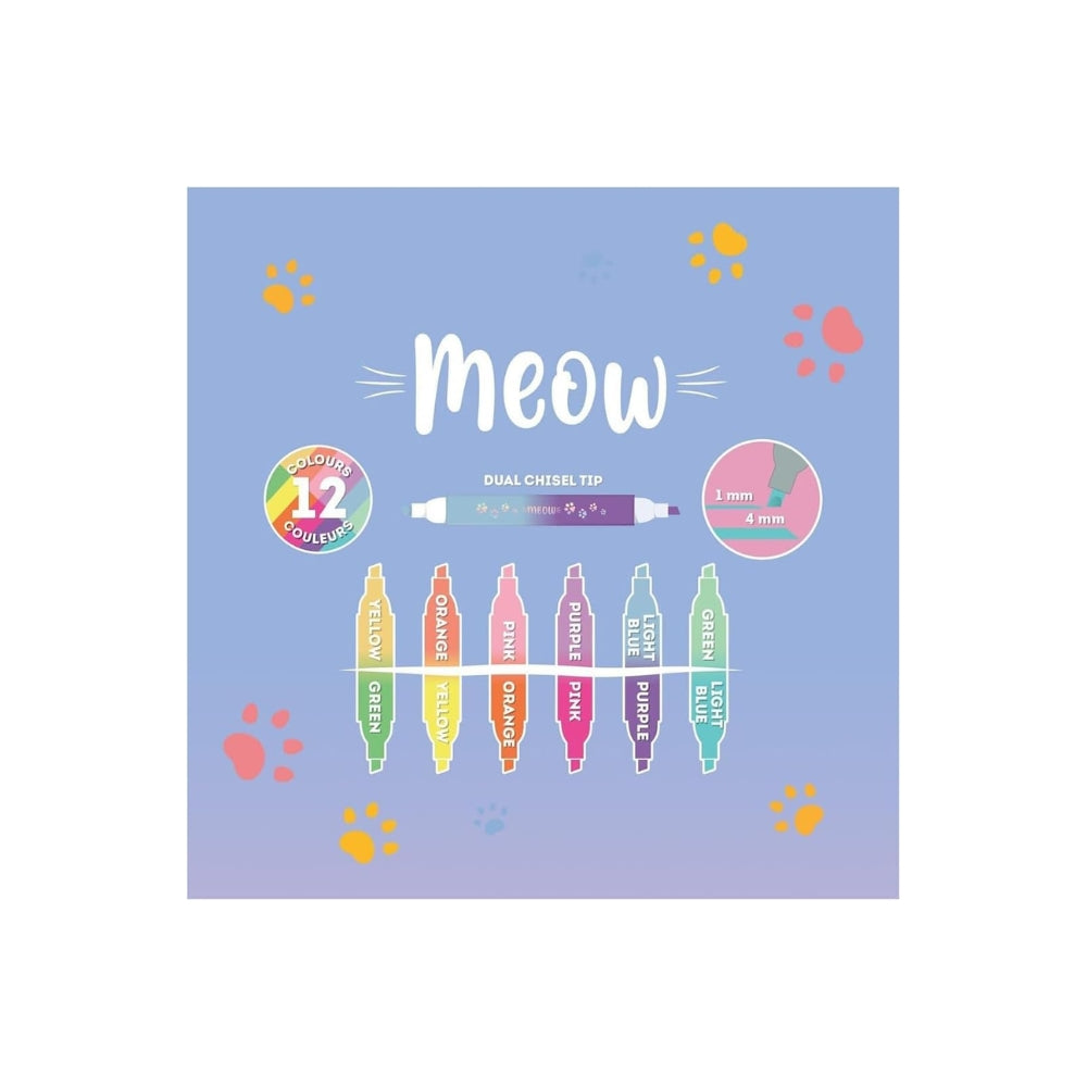 Legami - Set di 6 Evidenziatori Doppia Punta Pastello e Neon, Meow, 6 Pezzi, 12 Colori (1 confezione)
