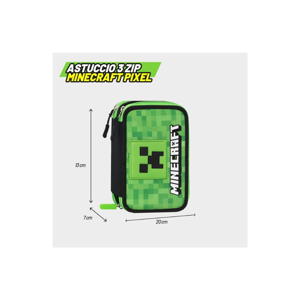 Astuccio Scuola Ufficiale Minecraft a 3 Scomparti con Set Cancelleria