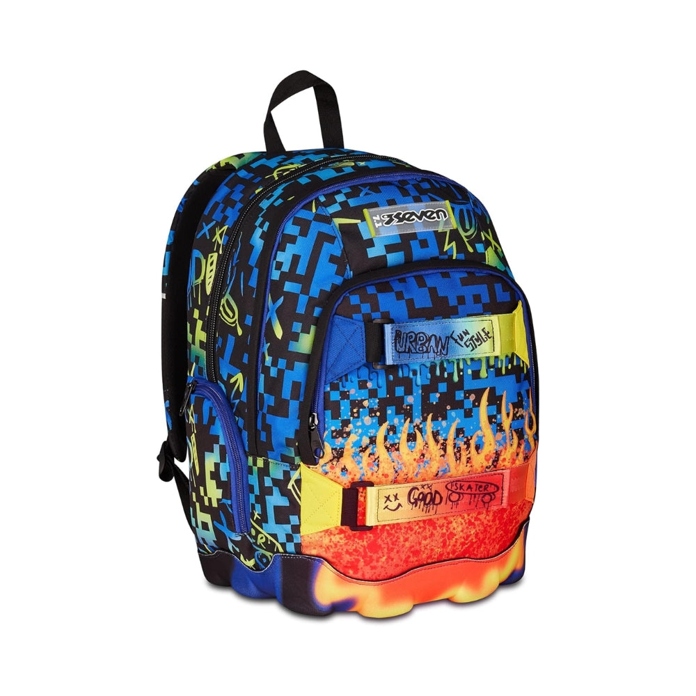 Zaino Scuola Seven Dual Blu e Arancione con Scomparto PC e Tasca Porta Borraccia