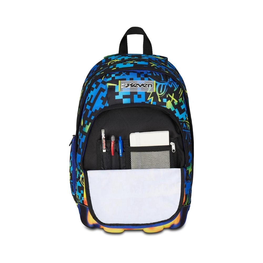 Zaino Scuola Seven Dual Blu e Arancione con Scomparto PC e Tasca Porta Borraccia