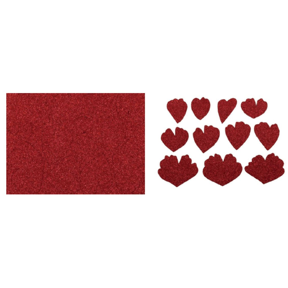 Peonia in Feltro Stardust Rossa 25x15 cm – Decorazione Glitterata (FELL020)