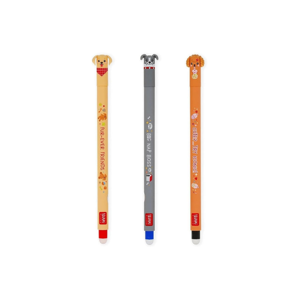 Set di 3 Penne Gel Cancellabili Fur-ever Friends, Penne con Inchiostro Cancellabile Termosensibile, Nero, Blu, Rosso - Legami