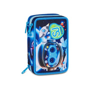 SJ GANG STYLE JAM GANG Astuccio Scuola 3 Zip SPACE LED BOY, Blu, Triplo Scomparto