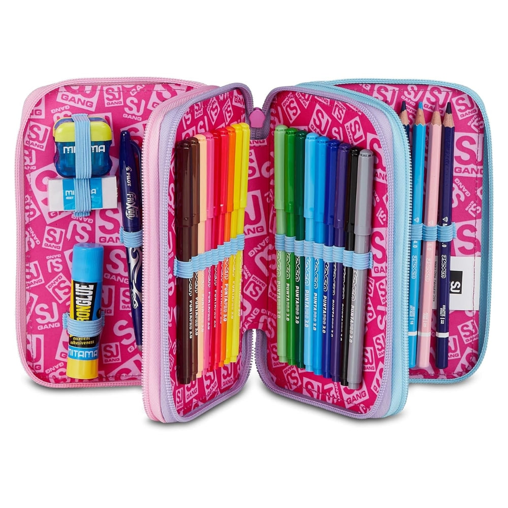 SJ GANG STYLE JAM GANG Astuccio Scuola 3 Zip MAGICAL FANTASY GIRL, Rosa