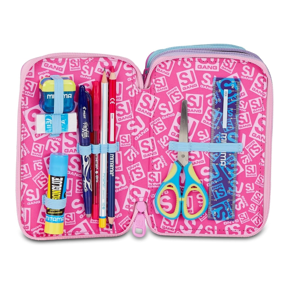 SJ GANG STYLE JAM GANG Astuccio Scuola 3 Zip MAGICAL FANTASY GIRL, Rosa