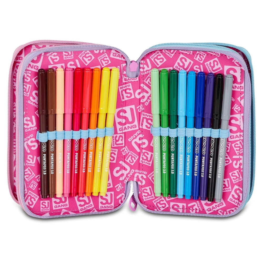 SJ GANG STYLE JAM GANG Astuccio Scuola 3 Zip MAGICAL FANTASY GIRL, Rosa
