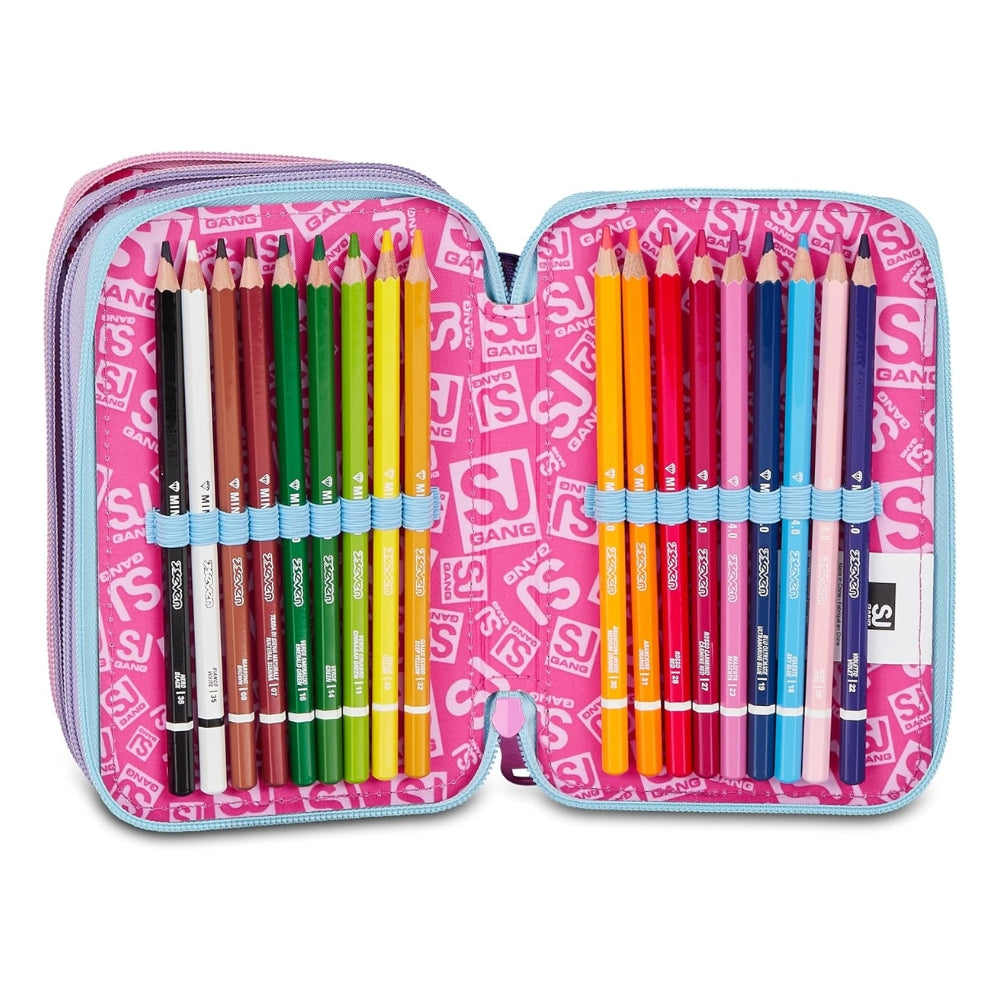 SJ GANG STYLE JAM GANG Astuccio Scuola 3 Zip MAGICAL FANTASY GIRL, Rosa