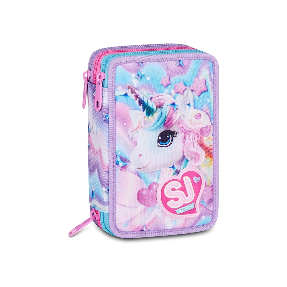 SJ GANG STYLE JAM GANG Astuccio Scuola 3 Zip LED UNICORN GIRL, Viola