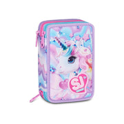 SJ GANG STYLE JAM GANG Astuccio Scuola 3 Zip LED UNICORN GIRL, Viola