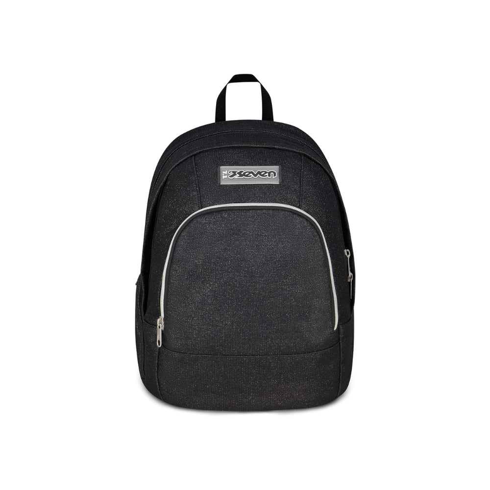Seven Zaino Scuola Dual MADE OF STARS, Doppio Scomparto, Nero, Effetto brillantini, 32 L