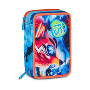 SJ Gang Style Jam Gang Astuccio Scuola 3 Zip Speed Animal Boy – Celeste, Triplo Scomparto, 45 Pezzi