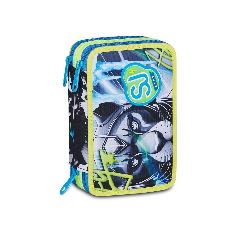 SJ Gang Style Jam Gang Astuccio Scuola 3 Zip Glace Panther Boy – Grigio, Triplo Scomparto, 45 Pezzi