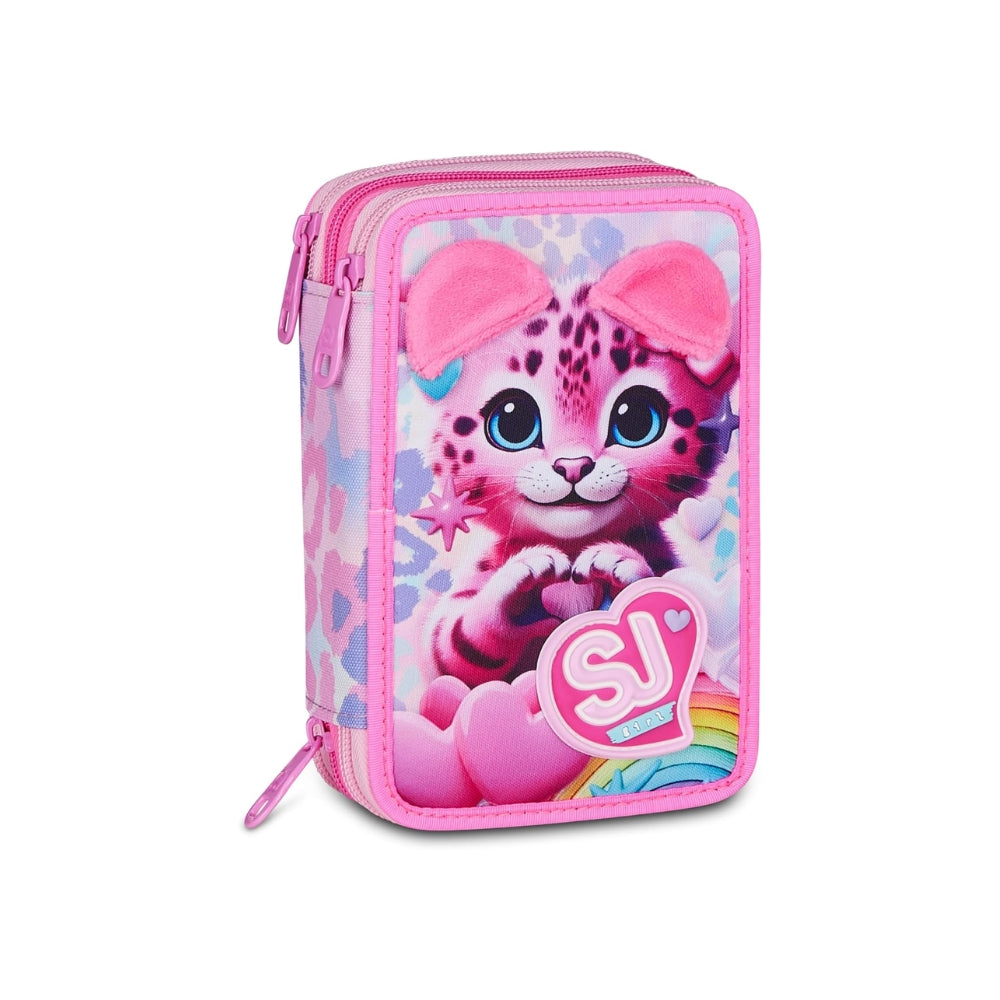 SJ Gang Style Jam Gang Astuccio Scuola 3 Zip Heart Buddy Girl – Rosa, Triplo Scomparto, 45 Pezzi