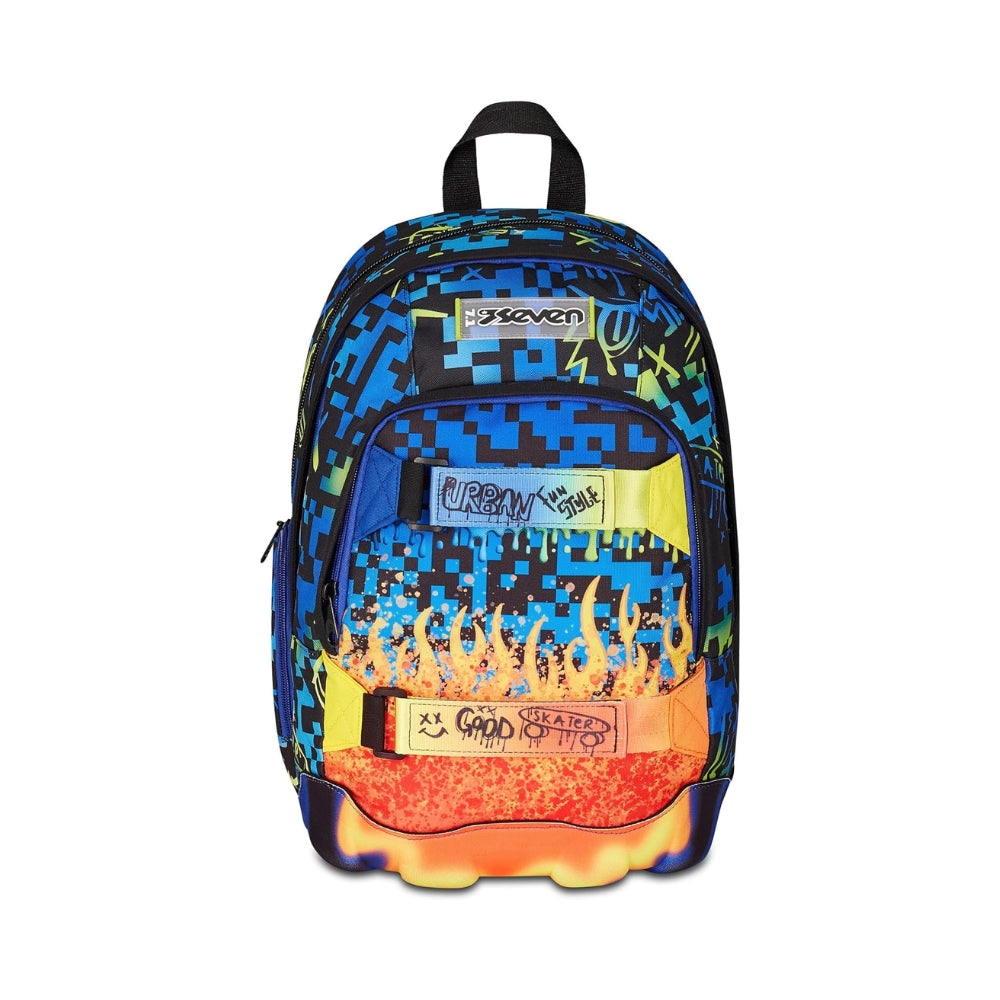 Zaino Scuola Seven Dual Blu e Arancione con Scomparto PC e Tasca Porta Borraccia