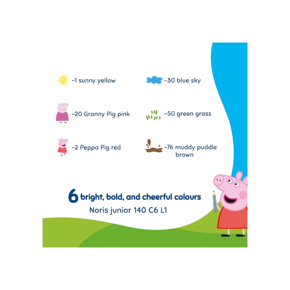 STAEDTLER Noris Junior Peppa Pig – Set 6 Matite Colorate 3 in 1 Pastello a Cera e Acquerellabili