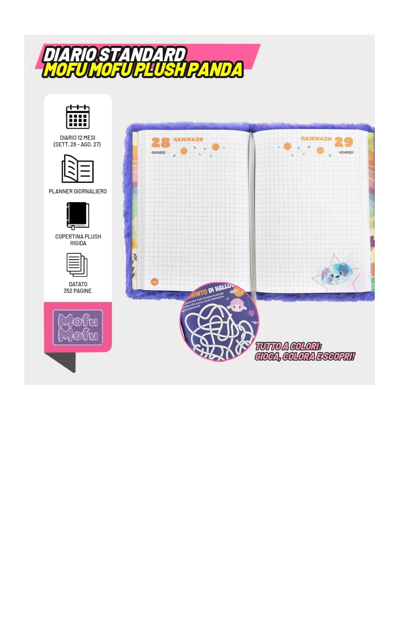 MOFU MOFU Diario Scuola 2026-2027 – Agenda Scolastica 12 Mesi con Copertina Plush