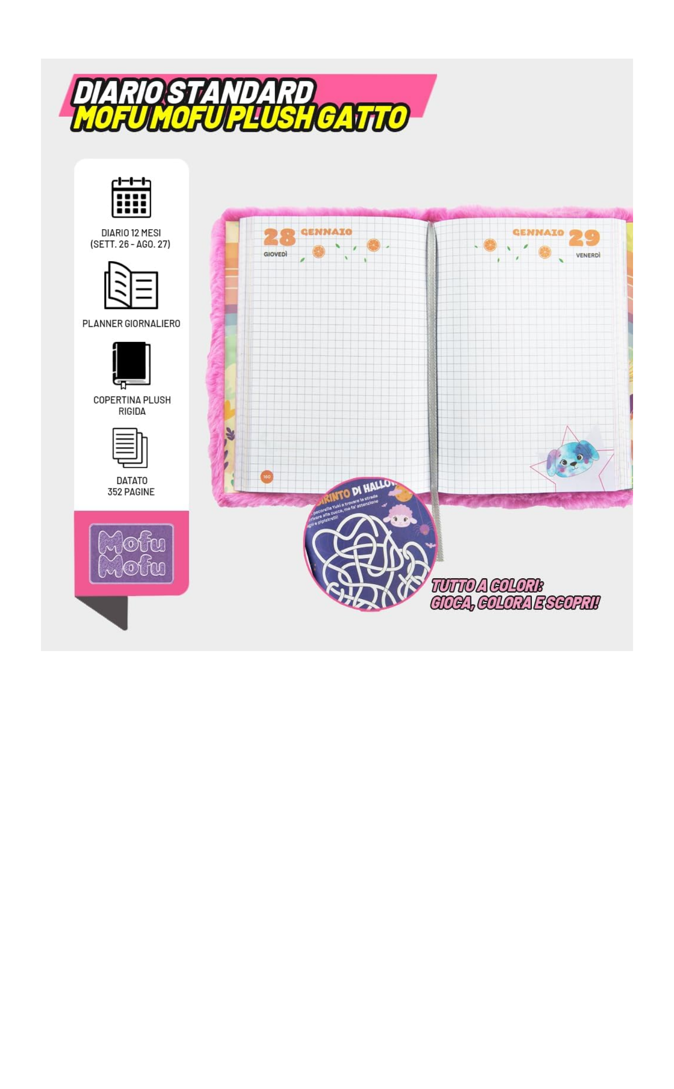 MOFU MOFU Diario Scuola 2026-2027 12 Mesi con Copertina Plush