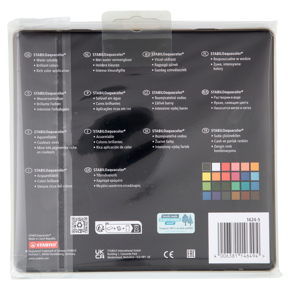 STABILO Aquacolor – Matite Colorate Acquerellabili in Scatola di Metallo da 24 Pezzi