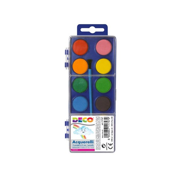 Acquerelli CWR 12 Colori con Pennello – Pastiglie da 21 mm