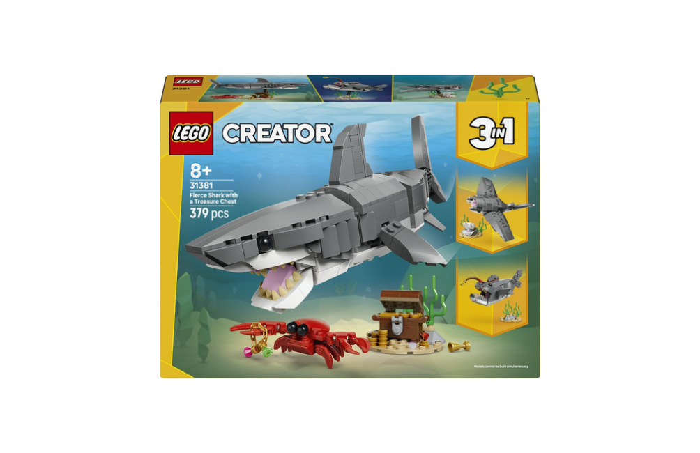 LEGO Creator 3 in 1 Squalo con scrigno del tesoro 31381 | Giochi creativi per bambini da 8 anni, animale giocattolo ricostruibile in rana pescatrice o in...