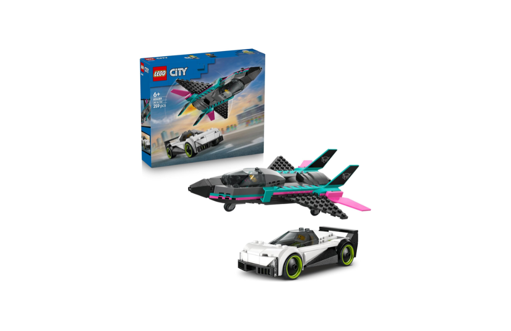 LEGO City Jet contro Auto sportiva 60489 | Giochi per bambini da 6 anni, macchina giocattolo e aereo da costruire con 2 minifigure di piloti, idea regalo,...