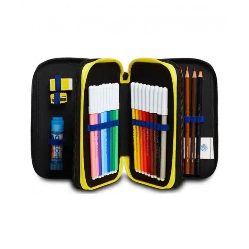 Astuccio 3 Zip Inter Backof The Net, Blu E Nero, Completo Di Matite, Pennarelli Etc.