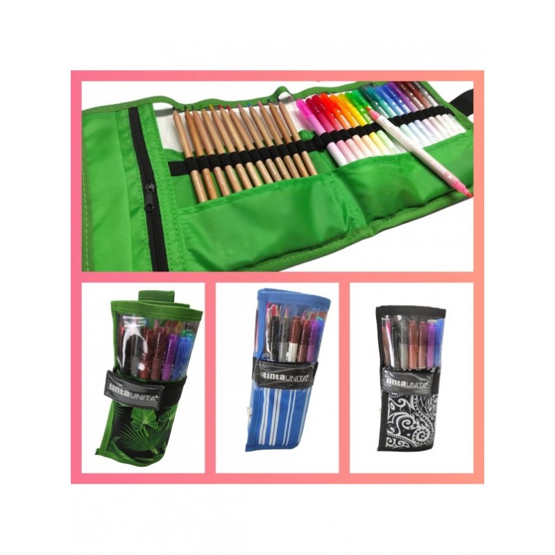 Astuccio Arrotolabile Tinta Unita 12 Pastelli Acquarellabili + 18 Pennarelli Duo Brush