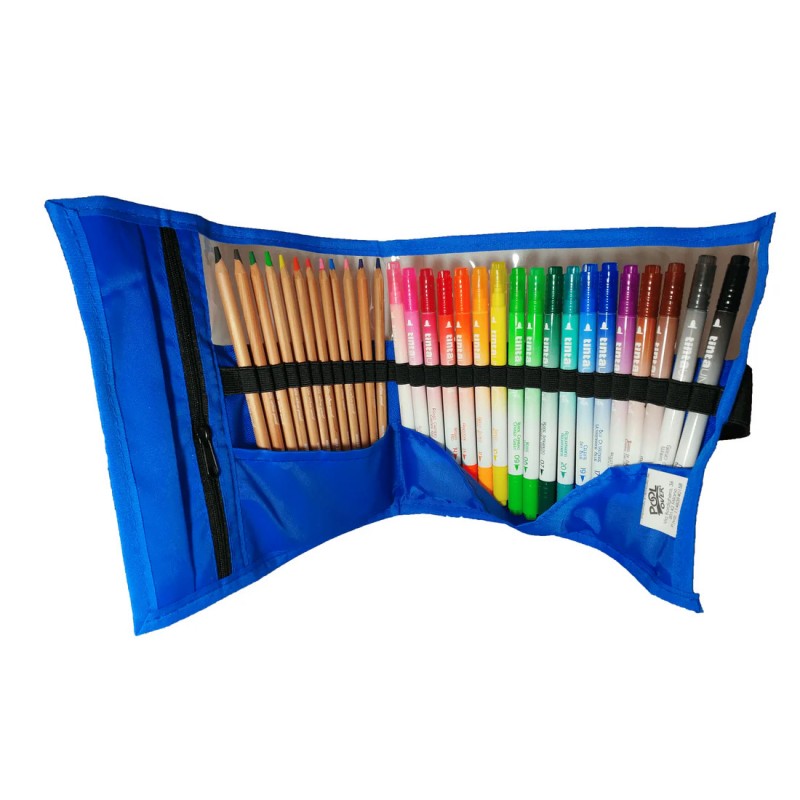 Astuccio Arrotolabile Tinta Unita 12 Pastelli Acquarellabili + 18 Pennarelli Duo Brush