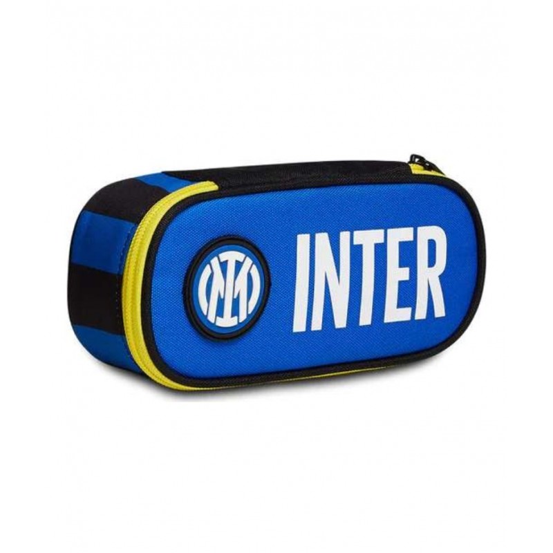 Astuccio Ovale Plus Inter Back Of The Net, Blu E Nero, Con Elastici Portapenne