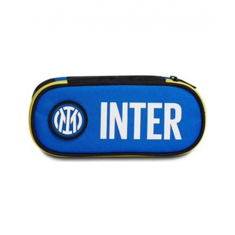 Astuccio Ovale Plus Inter Back Of The Net, Blu E Nero, Con Elastici Portapenne