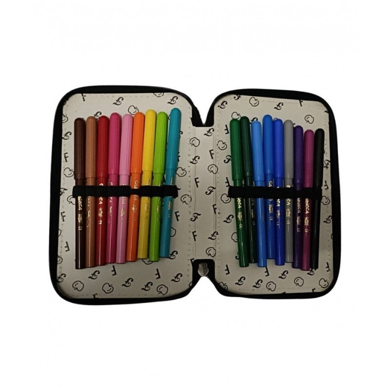 Astuccio Scuola 3 Zip Frutta Nero