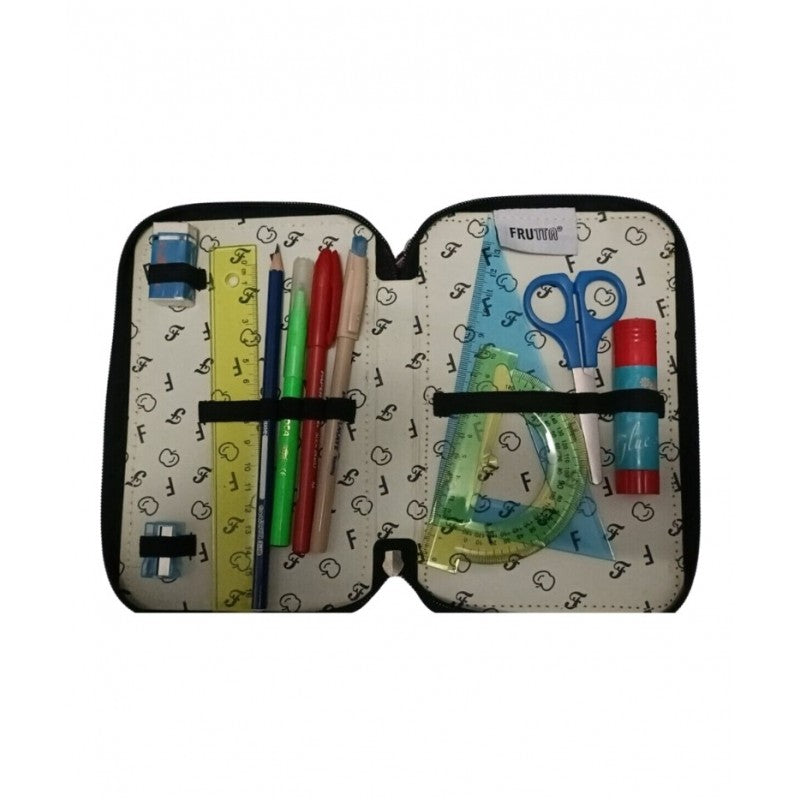 Astuccio Scuola 3 Zip Frutta Nero