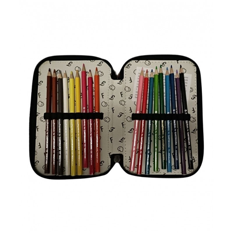 Astuccio Scuola 3 Zip Frutta Nero