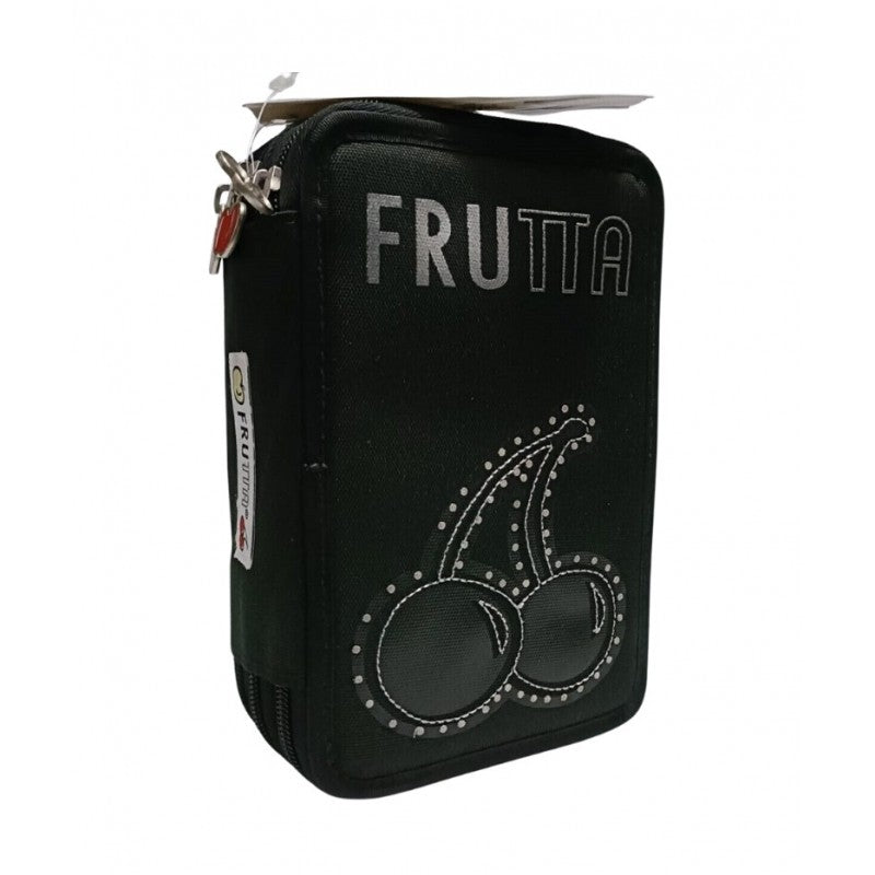 Astuccio Scuola 3 Zip Frutta Nero