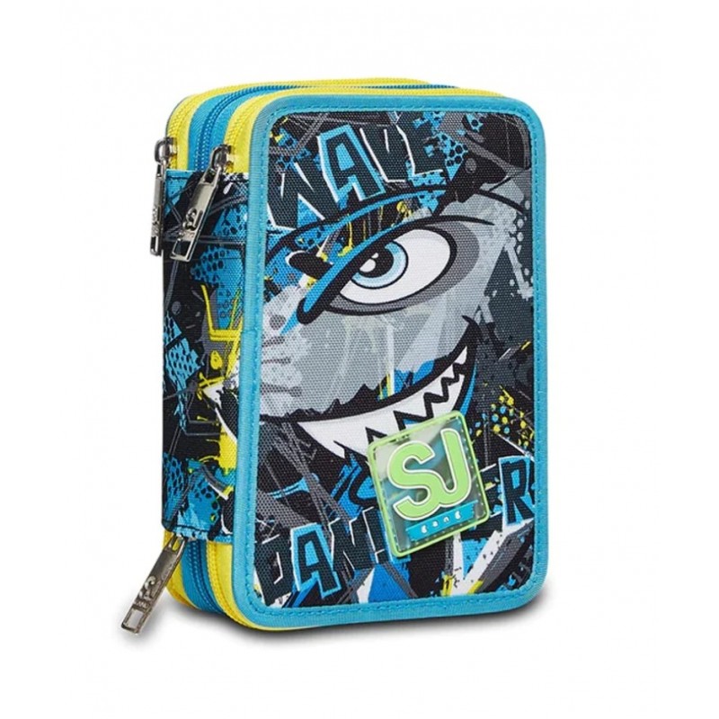 Astuccio Scuola 3 Zip Sj Gang, Sharken, Multicolore