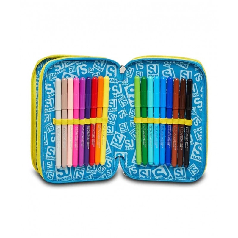 Astuccio Scuola 3 Zip Sj Gang, Sharken, Multicolore