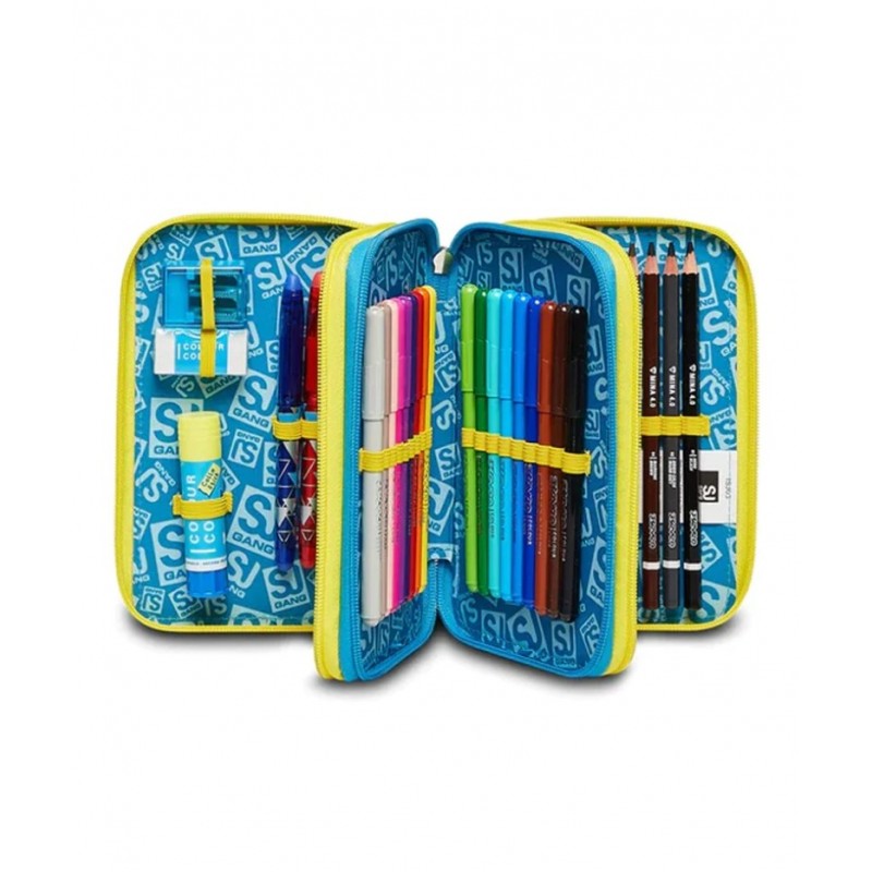 Astuccio Scuola 3 Zip Sj Gang, Sharken, Multicolore