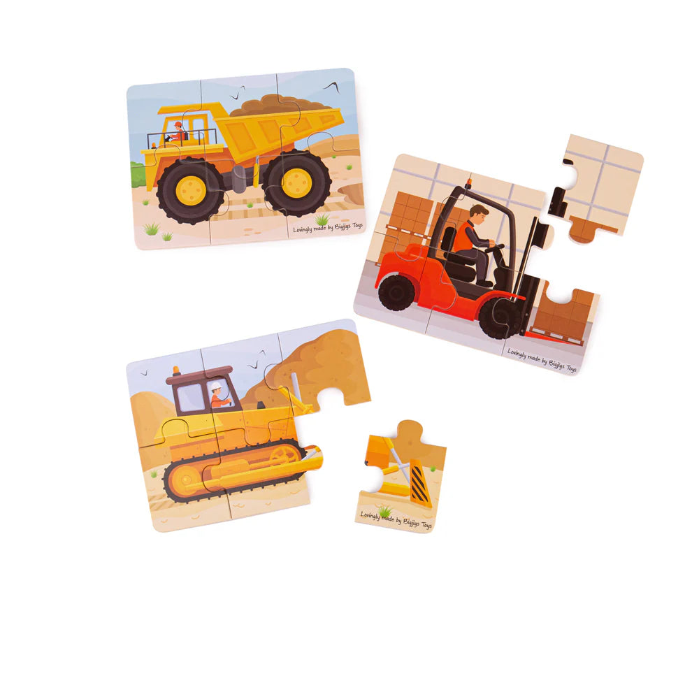 Bigjigs Toys Puzzle Veicoli di Movimentazione 6 Pezzi (3 Puzzle)