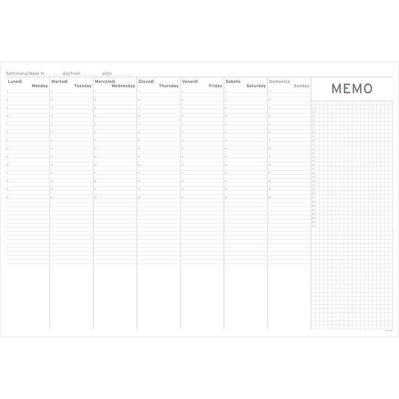 Blocco Da Tavolo Settimanale - Data Libera - 50x35 Cm - Domenica Intera - Con Spirale