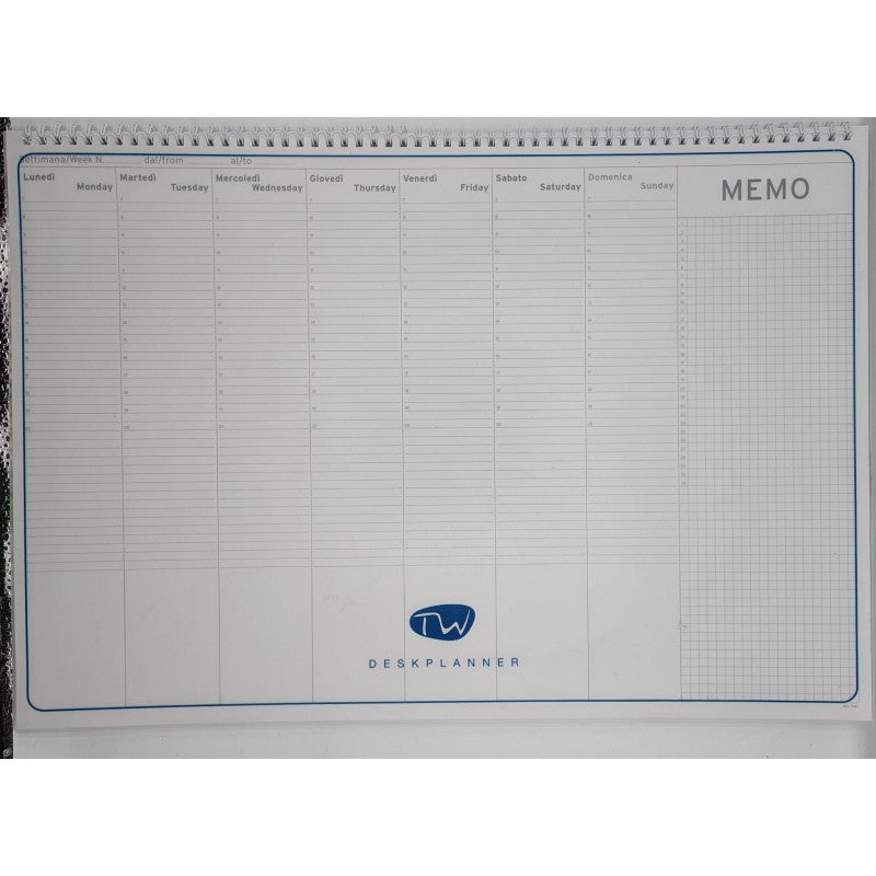 Blocco Da Tavolo Settimanale - Data Libera - 50x35 Cm - Domenica Intera - Con Spirale