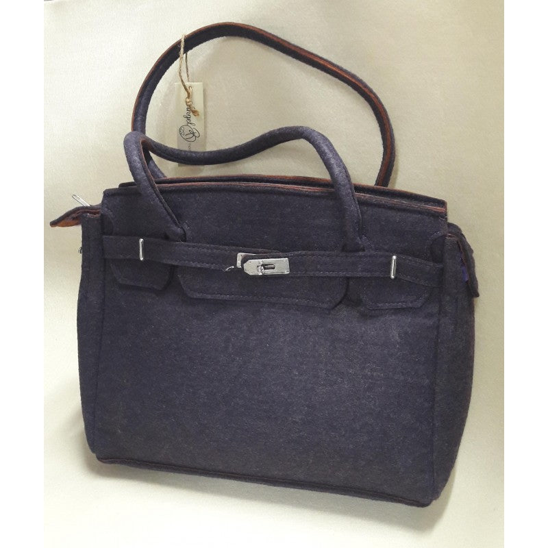 Borsa A Mano Con Zip Angelb In Feltro Viola Con Dettagli Bronzo