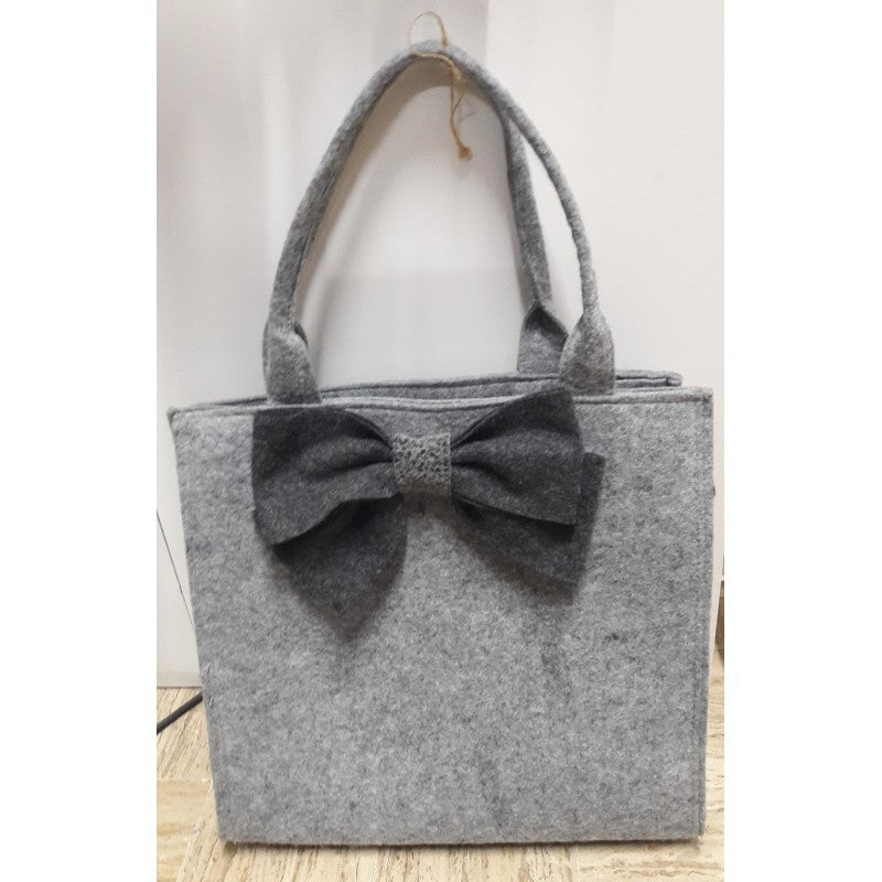 Borsa A Mano Feltro Grigia Con Fiocco
