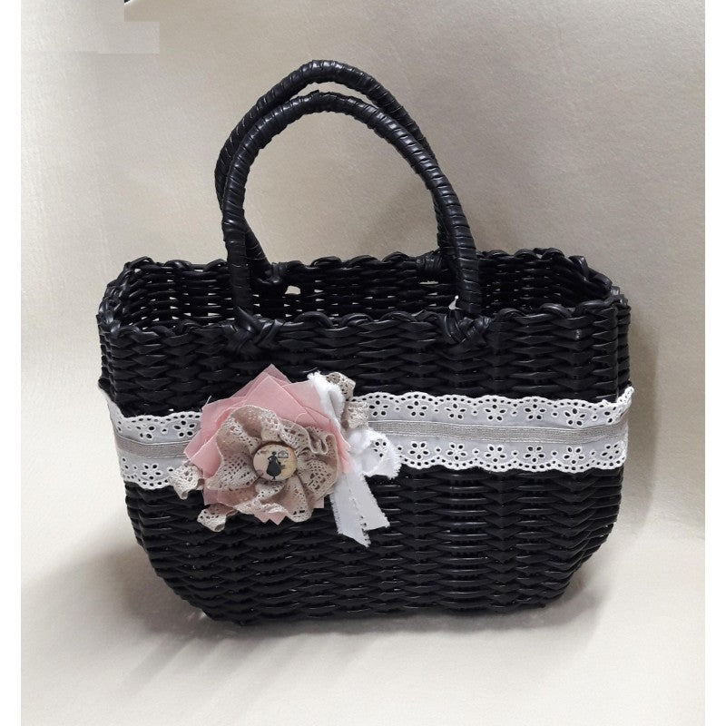 Borsa Di Plastica Intrecciata Nera