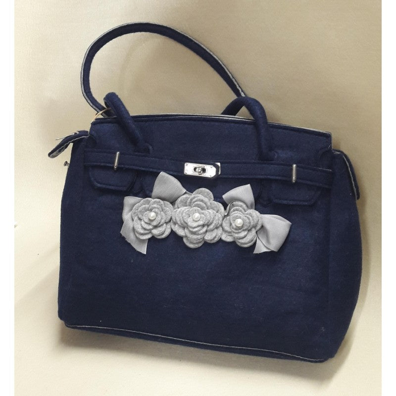 Borsa In Feltro Blu Con Fiori