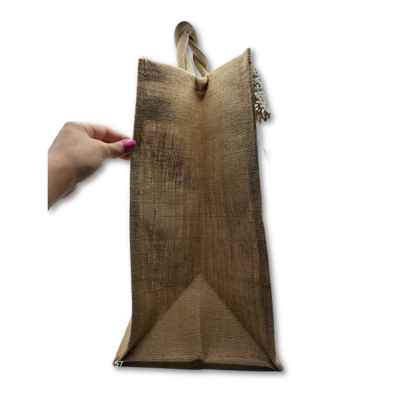 Borsa In Juta Grande Realizzata A Mano Decorata Con Piume Bianche E Rifinita