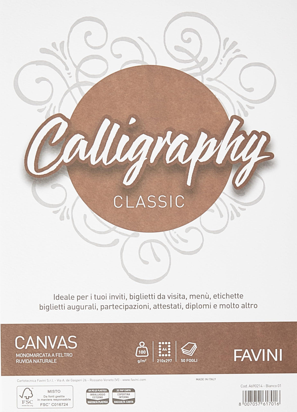 Calligraphy Classic - 50 Fogli 100 g/mq Bianco Ruvida 21x29,7 cm Calligraphy Classic
