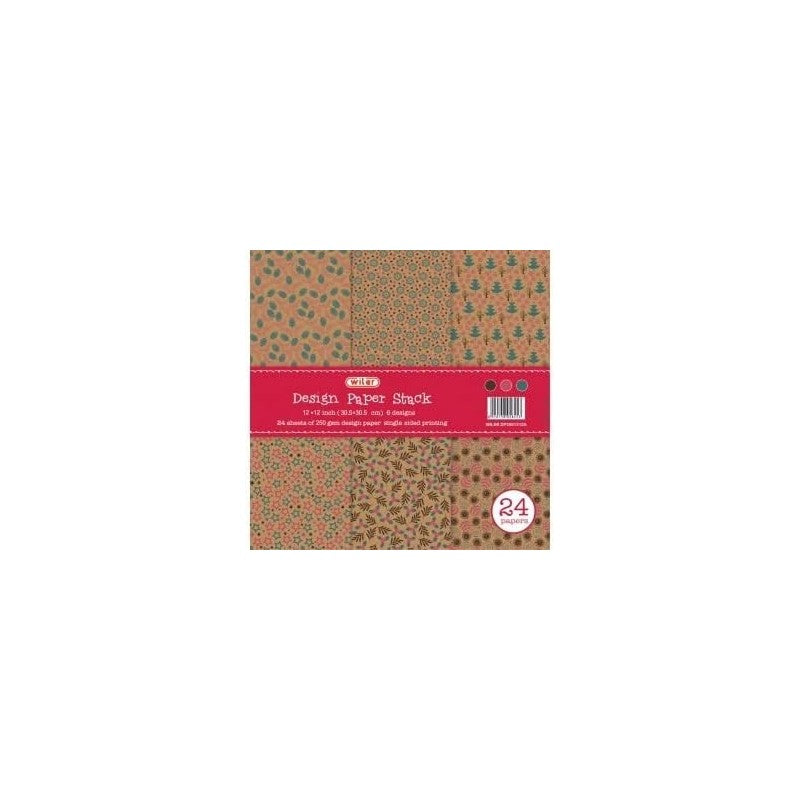 Carta Kraft 30,5 X 30x5 Cm 250gsm Stampa 1 Lato 24 Fogli 6 Soggetti Natalizi Arte Creativa Scrapbooking Wiler